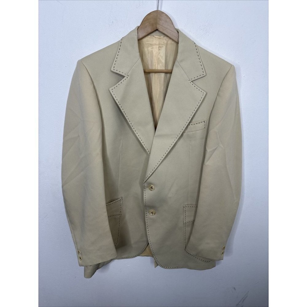 Vintage Johnny Carson Men 42L Tall Blazer Sports Coat Beige‎ 60s 70s Polyester